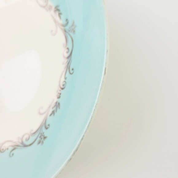 Lifetime China Homer Laughlin Soup Bowl Gold Crown Aqua Boarder Gold Scrolls MCM - Picture 6 of 13